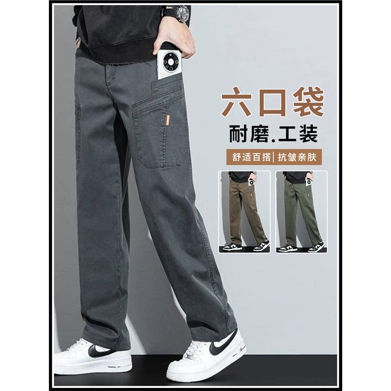 Men'S Pants Loose Straight Multi-Pocket American Style Workwear Casual Trousers For Boys Summer - Image 2